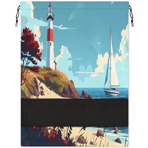 Cartoon Leuchtturm Ozean Sommer Schuhtasche für Reisen Faltbar Sport Schuhaufbewahrung Verpackung Organizer Golf Gym Dance Pointe Schuhbeutel mit Reißverschluss Unisex Schuhbeutel für Damen und von Pardick