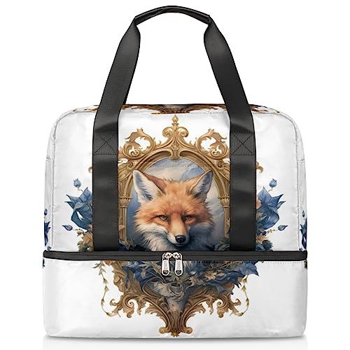 Fox Logo Animal (01) Sport Turnbeutel für Frauen Reise Duffel Tote Bag mit Schuhfach Weekender Übernachtungstasche Tragetasche für Teenager Mädchen Jungen Männer, Mehrfarbig von Pardick