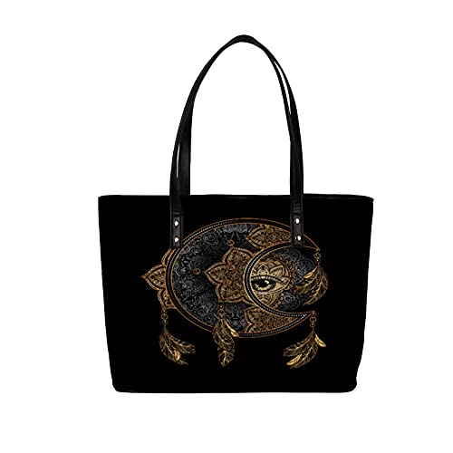 Leder-Tragetasche für Frauen, Tribal-Mandala, Mond, Sonne, wasserdichte Umhängetasche, große Kapazität, PU-Leder, Handtasche, große Geldbörse für Schule, Arbeit, Geschenk, Einkaufen von Pardick