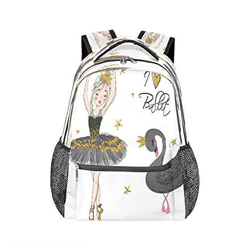 Rucksack Ballerina Schwan Liebe Herz Durable Laptop Rucksack Wasserdicht College Schule Computer Tasche Reisen Wandern Camping Daypack Schultertasche für Damen Herren von Pardick