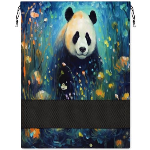 Schuhtasche mit Panda-Blumen-Ölgemälde, für Reisen, faltbar, für Sport, Schuhaufbewahrung, Verpackung, Organizer, Golf, Fitnessstudio, Tanz, Spitzenschuhtaschen mit Reißverschluss, Unisex-Schuhbeutel von Pardick