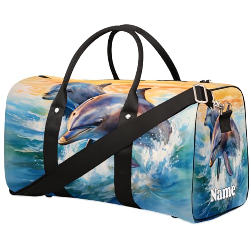 Sporttasche, Motiv: Delfinwelle, Ölgemälde, Sporttasche, individueller Name für Damen und Herren, wasserdicht, Strandtasche, faltbar, persönliche Gegenstände, Reisetasche für Wochenender, von Pardick