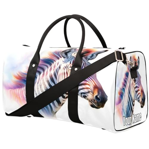 Sporttasche, Sporttasche, buntes Zebra-Tiermuster, individueller Name für Damen und Herren, wasserdichte Baseballtasche, faltbar, persönliche Gegenstände, Reisetasche für Wochenender, Übernachtung, von Pardick