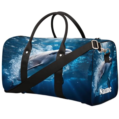 Sporttasche mit Delfin-Ozean-Muster, personalisierter Name für Damen und Herren, wasserdicht, Strandtasche, faltbar, persönliche Gegenstände, Reisetasche für Wochenende, Übernachtung, Tanz, von Pardick