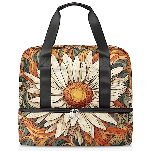 Sporttasche mit Gänseblümchen-Illustration, Blumenmuster (03), für Damen, Reisetasche, Tragetasche mit Schuhfach, Wochenendtasche, Übernachtungstasche, Tragetasche für Teenager, Mädchen, Jungen, von Pardick