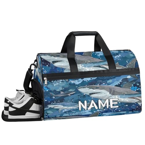 Sporttasche mit Hai-Ozean-Muster, mit Nassfach und Schuhfach, Reisetasche, für Damen und Herren, personalisierbar, für Übernachtung, Wochenende, Strandgepäck, Hai-Ozean-Sommer-Muster, Einheitsgröße von Pardick