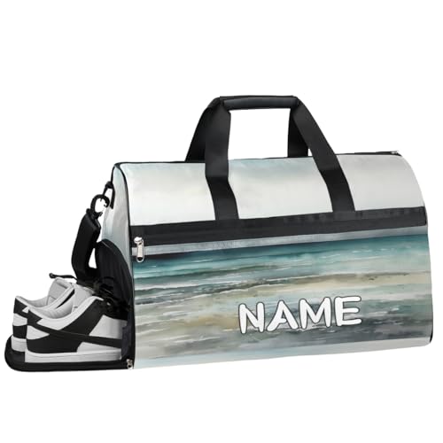 Sporttasche mit Nassfach und Schuhfach, für Damen und Herren, personalisierbar, für Übernachtung, Wochenende, Strandgepäck, Strand Ozean Aquarell, Einheitsgröße von Pardick