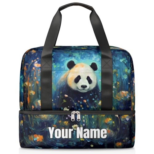 Sporttasche mit Panda-Blumen-Ölgemälde, personalisierbar, für Damen und Herren, Sporttasche mit Schuhfach für Wochenende über Nacht, Farbe: 772, Einheitsgröße von Pardick