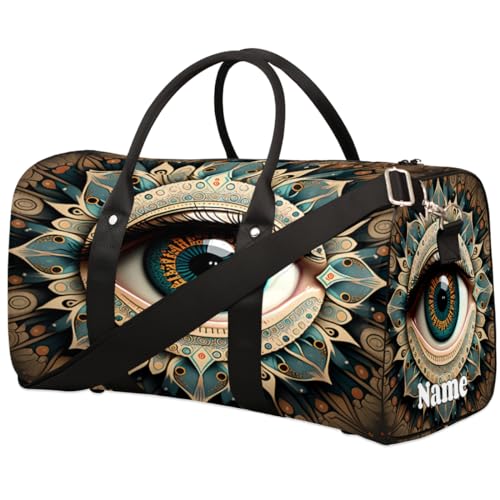 Sporttasche mit Retro-Auge, ethnisches Muster, personalisierter Name für Damen und Herren, wasserdicht, Strandtasche, faltbar, persönliche Gegenstände, Reisetasche für Wochenende, Übernachtung, Tanz, von Pardick