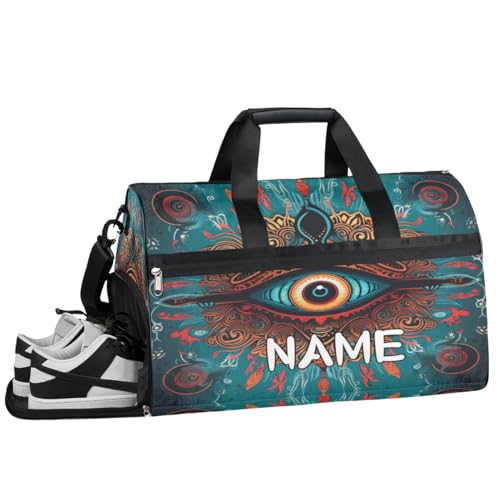 Sporttasche mit Retro-Eye-Tribe-Muster, mit Nassfach und Schuhfach, Reisetasche, für Damen und Herren, personalisierbar, für Übernachtung, Wochenende, Strandgepäck, Retro-Eye-Tribe-Muster, von Pardick