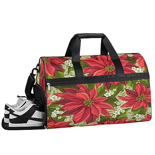 Sporttasche mit Weihnachtsstern und roten Blumen (01), Sporttasche mit Nassfach und Schuhfach, Reisetasche für Männer und Frauen, Basketball, Wochenendtasche für Flugzeug, Schwimmen, Yoga, Mehrfarbig von Pardick