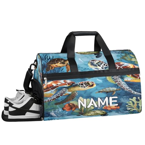 Turtle Ocean Sommer-Sporttasche mit Nassfach und Schuhfach, Reisetasche, für Damen und Herren, personalisierbar, für Übernachtung, Wochenende, Strandgepäck, Turtle Ocean Summer, Einheitsgröße von Pardick