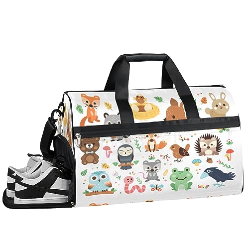 Zoo Animals Collection (02) Sport Turnbeutel mit Nassfach & Schuhfach Reise Seesack für Männer Frauen Basketball Weekender Tasche für Flugzeug Schwimmen Yoga, Mehrfarbig von Pardick