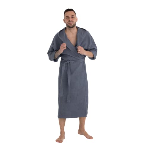 Bademantel Herren Baumwolle S/M, Bathrobe, Waffelstrickerei Bademantel Herren, Bademantel Herren mit Kapuze leicht, Pyjama Herren, Bademantel Sauna, Sauna Bademantel Herren von Pariza