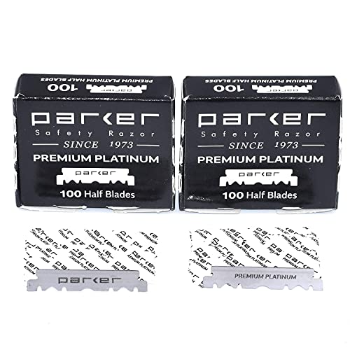 200 Parker Premium Platinum 1/2 Klingen – für professionelle Barber-Rasierer, Shavette-Rasierer und Einweg-Rasiermesser (2 Boxen mit 100 Klingen) – Polymerbeschichtet von Parker Safety Razor