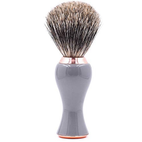 Parker Rasierhobel 3-Band Pure Badger Rasierpinsel mit Ständer – Extra dichte Borsten – Deluxe grauer und roségoldener Griff – Rasierpinsel für Herren und Damen von Parker Safety Razor