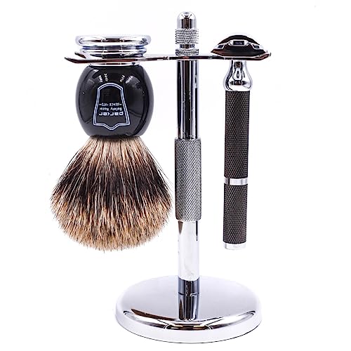 Parker Safety Razor, 71R Rasierhobel Rasierhobel Set - Inklusive Deluxe Pure Dachshaarpinsel, Chromständer, Parker Doppelkanten-Sicherheitsrasierer von Parker Safety Razor