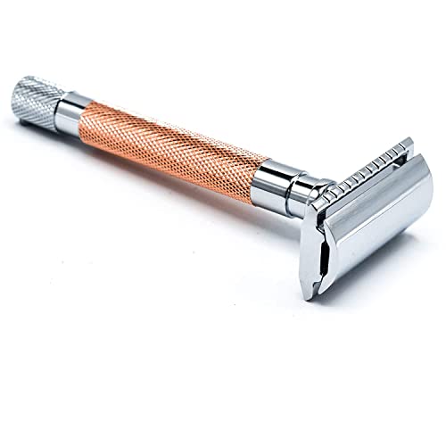 Parker Safety Razor 56R Heavyweight Double Edge Eco-Friendly Safety Razor mit 5 Parker Premium Platinum Edelstahl-Rasierklingen – Rasierer mit geschlossenem Kamm (Roségold) von Parker Safety Razor