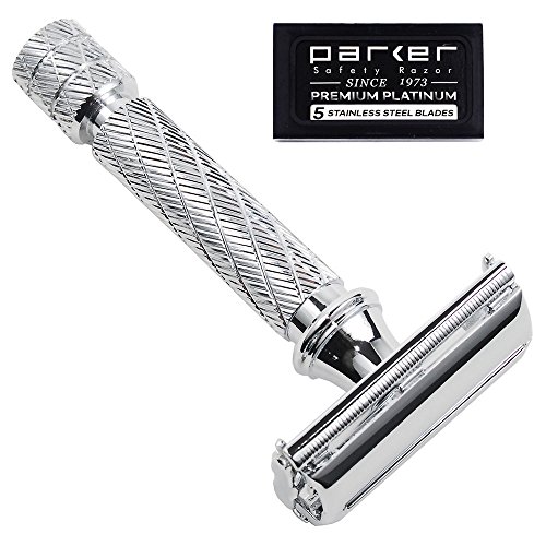 Parker Safety Razor 87R Schmetterling öffnen Doppelkante-Rasierapparat - Traditionelle Kurz Griff - 5 Hochwertig Klingen im Lieferumfang Chrom von Parker Safety Razor