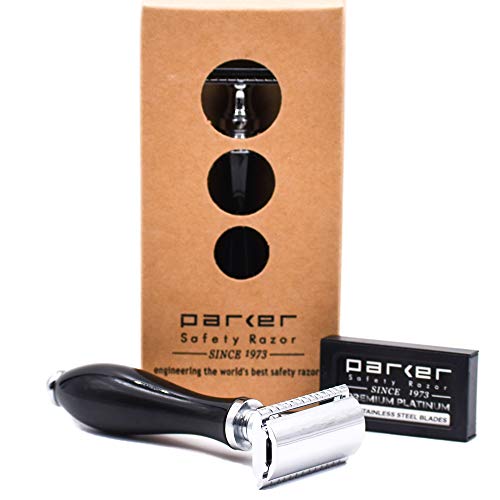 Parker Safety Razor 111B Ebony Griff Double Edge Safety Razor & 5 Premium Double Edge Blades Schwarz von Parker Safety Razor