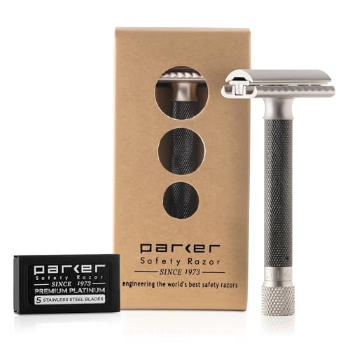 Parker Safety Razor Variant Einstellbare zweiseitige Sicherheits-Rasierer und 5 Premium Blades - (Metallic) Graphit von Parker Safety Razor