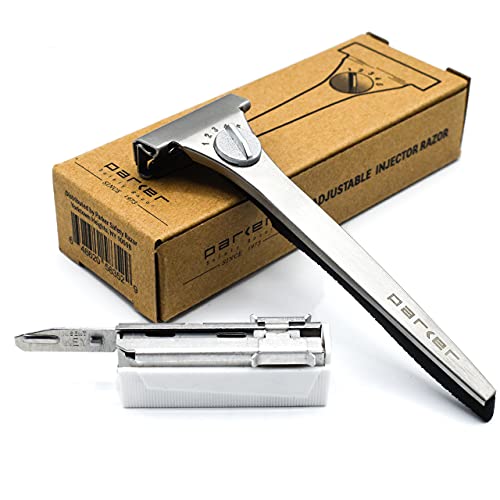 Parker's Adjustable Injector Razor – Einschneide-Klingen-Rasierer – 20 Parker Injector Rasierklingen enthalten - Passen Sie Ihre Rasur von mild bis aggressiv an von Parker Safety Razor