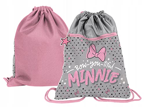 Premium Kinder Turnbeutel / Sportbeutel - 43x34 cm - Minnie Maus - Grau von Paso