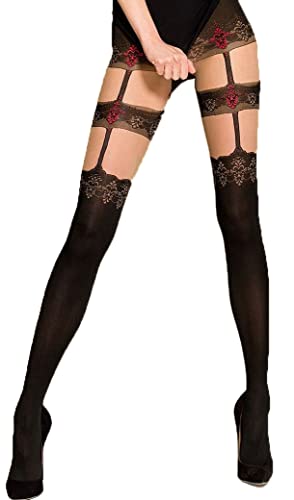 Damen Dessous Strumpfhose mit Straps-Muster schwarz/rot 50 20 den 3/4 von Passion Dessous