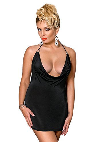 Schwarzes Dessous Minikleid Neckholder Negligee kurz mit T-String Abendkleid schwarz 4XL/5XL von Passion Dessous