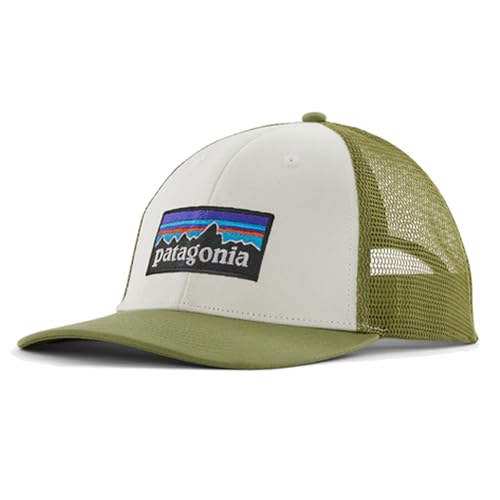 Patagonia Unisex P-6 Logo Lopro Trucker Hut Baskenmütze, Weiß mit Buckhorn Grün, One Size von Patagonia