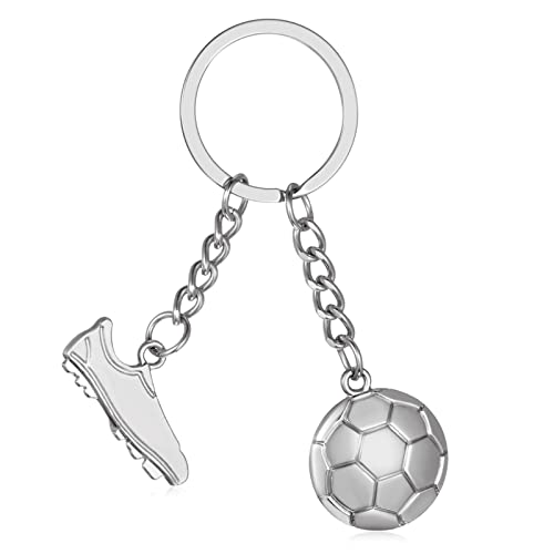 Patelai 1 Stück Fußball Schlüsselanhänger für Jungen Silber Schlüsselanhänger mit Fußballschuh und Ball Fußball Anhänger Sportfan Schlüsselanhänger Fußballfans Geschenk für Männer Frauen (Klassisch) von Patelai