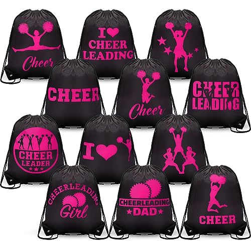 Paterr 12 Stück Cheer Kordelzug Rucksack Kordelzug Cheerleader Taschen Bulk Kordelzug Gym Bag Cheerleader Geschenke für Team Cheer Zubehör Cheerleader Frauen Mädchen Kordelzug Sport Cinch Tasche, von Paterr