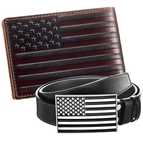 Paterr Herren Geschenkset mit Billfold Rodeo Western Wallet Leder Gürtel Locher Zubehör Set für Freund Ehemann Papa (Amerikanische Flagge), Siehe Abbildung, 7.87 x 7.09 x 3.15 inches, Amerikanische von Paterr