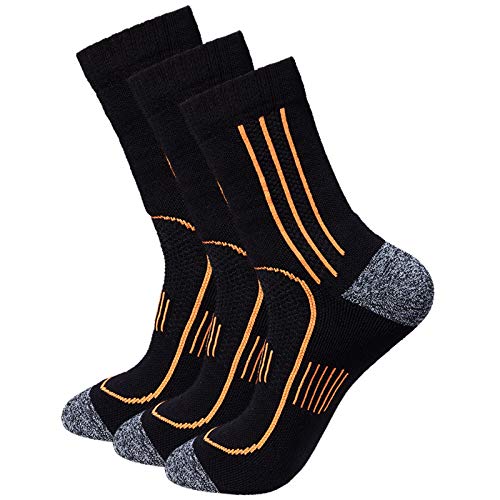 Herren 3 Paare Schwarz Gepolsterte Anti Geruch Blasen Widerstehen Crew Kompression Wandern Trekking Socken von Pauboland