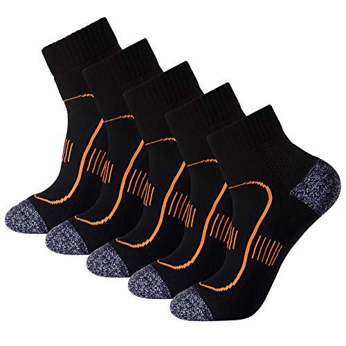 Herren 5 Paar Gepolsterte Anti-Geruchsblase Widerstehen Viertelcrew Kompression Sportsocken Laufsocken,Schwarz,Größen 40-46 von Pauboland