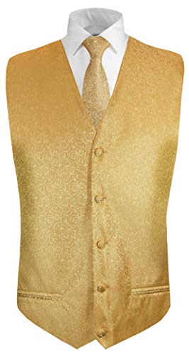 Paul Malone Hochzeitsweste + Krawatte Gold barock - Bräutigam Hochzeit Anzug Weste Gr. 62 4XL von Paul Malone