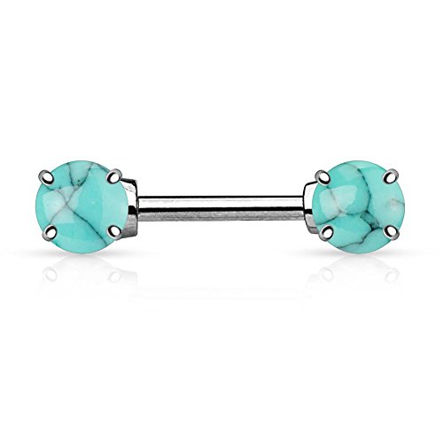 Paula & Fritz® Brustwarzen-Piercing Brustpiercing Frau Maenner Intimpiercing Mann Nippelpiercing Barbell Natursteine Braun Weiß Violett Grün Edelstahl Chirurgenstahl 316L KB022_TQ von Paula & Fritz