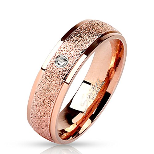 Paula & Fritz® Ring Damen Sandgestrahlt Zirkonika Klar 316L Chirurgenstahl Größe 57 (18,1) Rose Verlobungs-Ring Herren-Ring Partnerring Ehering von Paula & Fritz