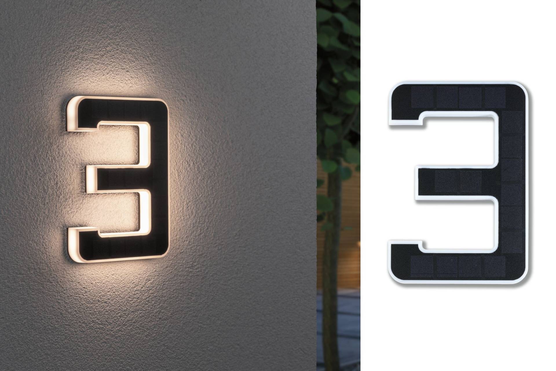 Paulmann LED Außen-Wandleuchte "Solar Hausnummer", 1 flammig-flammig, LED-Modul, Hausnummern, Buchstaben wählbar, Akku wechselbar von Paulmann