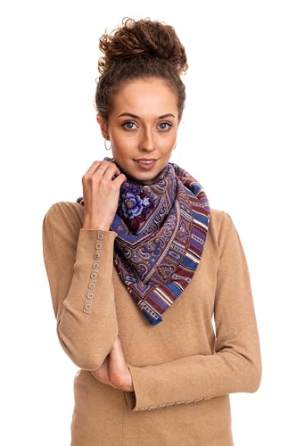 Original Damen Blau Russischer Pawlow Pavlovo Posad Schal Tuch Umschlagtuch 100% Wolle, mit Paisley und Blumen 89cm x 89cm von Pavlovo Posad Shawl Manufactory