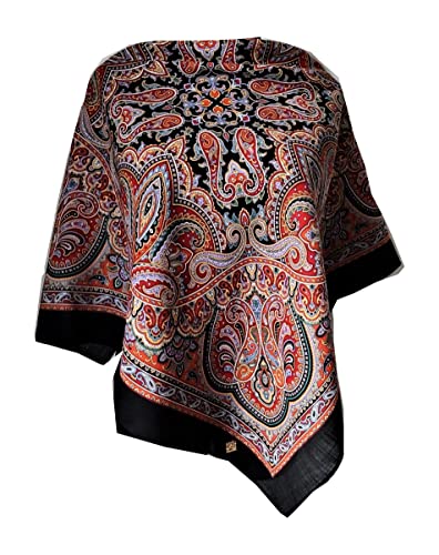 Original Damen Russischer Pawlow Pavlovo Posad Schal Tuch Umschlagtuch 100% Wolle, mit Paisley und Blumen 89cm x 89cm, Schwarz von Pavlovo Posad Shawl Manufactory