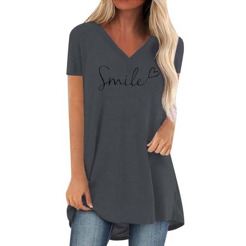 Longbluse Damen Lässig Für Leggings - Einfarbiges Smile Langes Bluse, Modern Bügelfrei Damenbluse Blusen Sommer Elegant Tshirt Tops Stillshirt Shirt Mode Bunt Longshirts Tunika von Pdakieyxnd