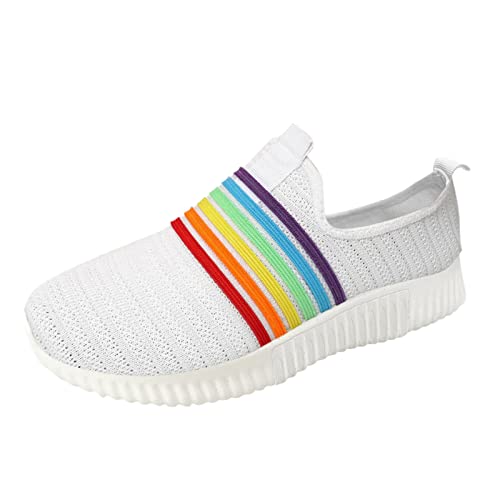 Pdakieyxnd Damen Schuhe Mesh Slip On Schuhe Bunte Gestreifte Atmungsaktiv Sportschuhe Sport Ohne Schnürsenkel Turnschuhe Flache Frühling Laufschuhe Outdoor Mode Sneaker von Pdakieyxnd