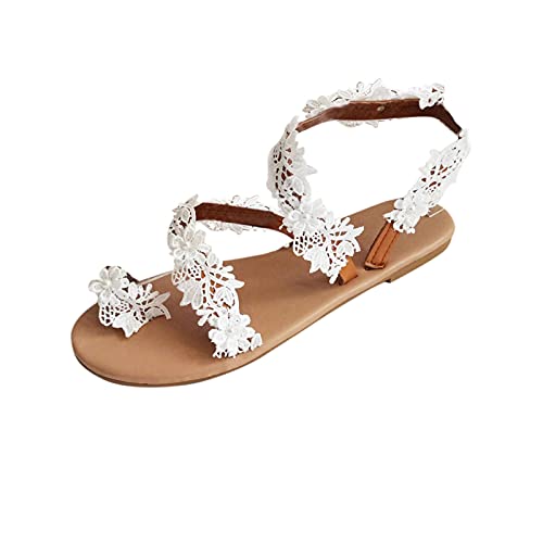 Pdakieyxnd Flache Sandalen Damen Mit Fussbett Sandalen Römische Mit Verstellbarer Breite Füße Riemchensandale Sommerschuhe Gladiator Strand Lässige Sandalen & Slides Schicke Adiletten Römersandalen von Pdakieyxnd