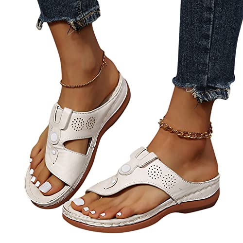 Pdakieyxnd Orthopädische Sandalen Damen - Sandalen Damen Orthopädische Comfortfüße Slides Sandalen Sommer Badelatschen Leicht Outdoorsandale Verstellbare Riemen Yoga Fussbett Weiß von Pdakieyxnd