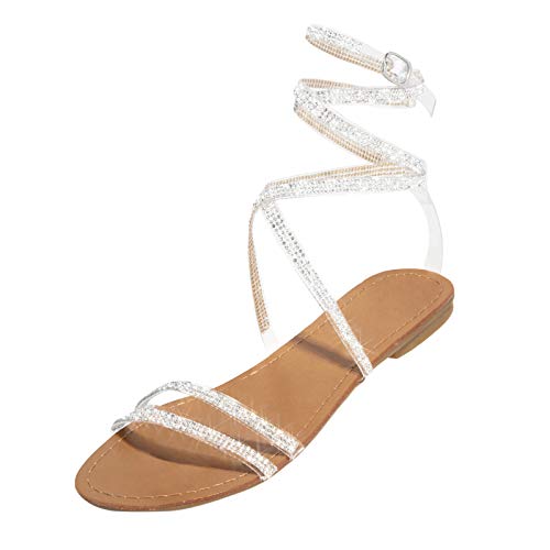 Pdakieyxnd Sandalen Damen Sommer Barfuß Sandalen Schicke Mit Verstellbarer Barfuss Riemchensandale Barfußschuhe Römische Elegant Casual Römersandalen Gladiator Sandaletten Sandalen & Slides von Pdakieyxnd