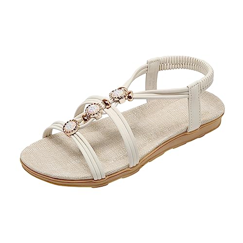 Pdakieyxnd Sandalen Damen Sommer Bequem Breite Füße Riemchensandale Römische Mit Fussbett Flach Römersandalen Strandschuhe Schicke Comfort Elegant Sandalen Gladiator Adiletten Sandalen & Slides von Pdakieyxnd