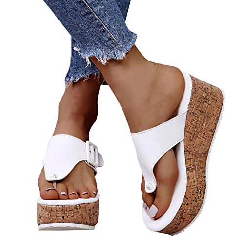 Sandalen Damen Sommer - Bequem Schlappen Hausschuhe Pantoletten Plateau Festliche Mules Espadrilles mit Keilabsatz High Heels Schicke Schlupfschuhe Glitzer Sandalen Weiß von Pdakieyxnd