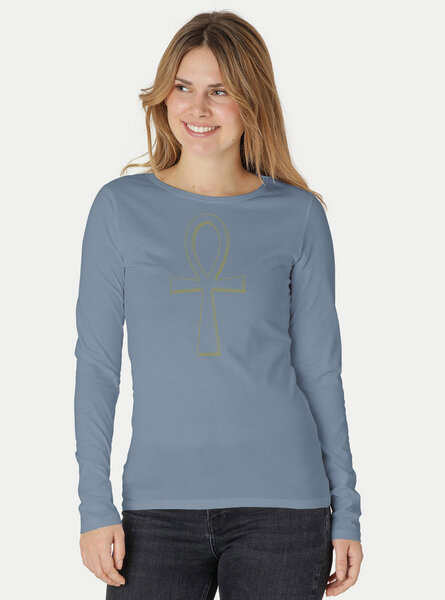 Peaces.bio - handbedruckte Biomode Bio-Damen-Langarmshirt "Ankh" von Peaces.bio - handbedruckte Biomode