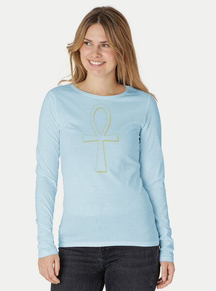 Peaces.bio - handbedruckte Biomode Bio-Damen-Langarmshirt "Ankh" von Peaces.bio - handbedruckte Biomode